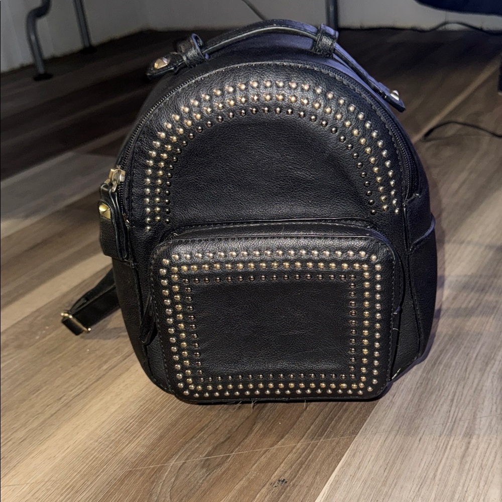 Black Mini Backpack with Gold Stud Detailing